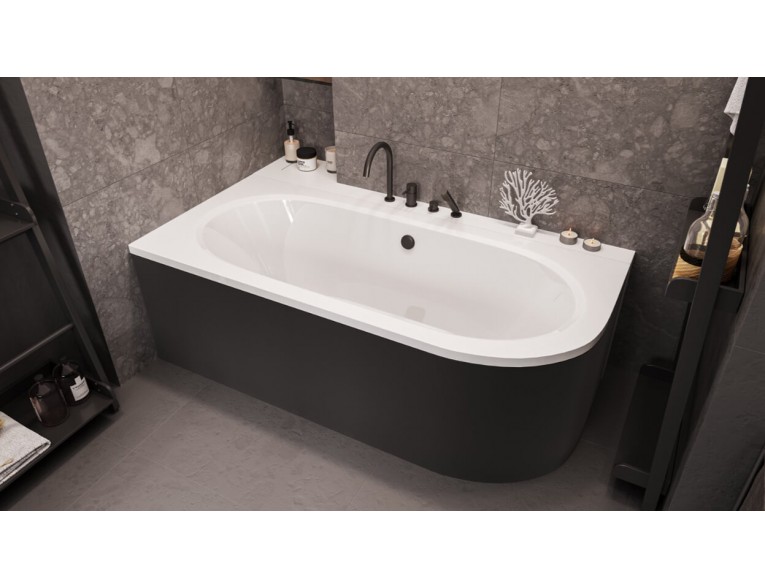 Ванна акрилова Besco Avita 160x75 L, лівостороння, асиметрична + чорна панель (WAV-160-NL-BL)