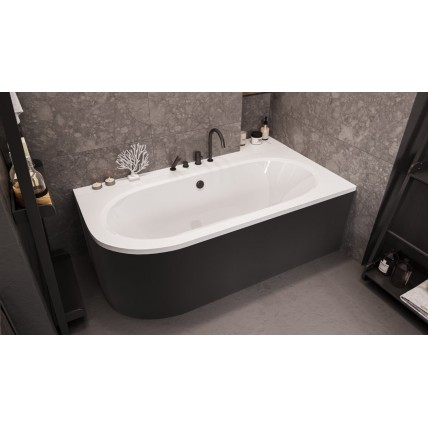 Ванна акрилова Besco Avita 170x75 R, правостороння, асиметрична + чорна панель (WAV-170-NP-BL)