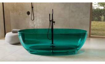 Ванна овальна окремостояча з матеріалу ResiCast Besco Mexa Ocean Breeze 170x78x55 см, + сифон Black Matt, Прозора ванна (WAM-170-OBB)