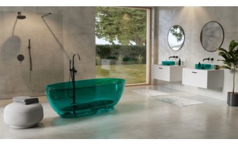 Ванна овальна окремостояча з матеріалу ResiCast Besco Mexa Ocean Breeze 170x78x55 см, + сифон Black Matt, Прозора ванна (WAM-170-OBB)