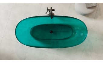Ванна овальна окремостояча з матеріалу ResiCast Besco Mexa Ocean Breeze 170x78x55 см, + сифон Black Matt, Прозора ванна (WAM-170-OBB)