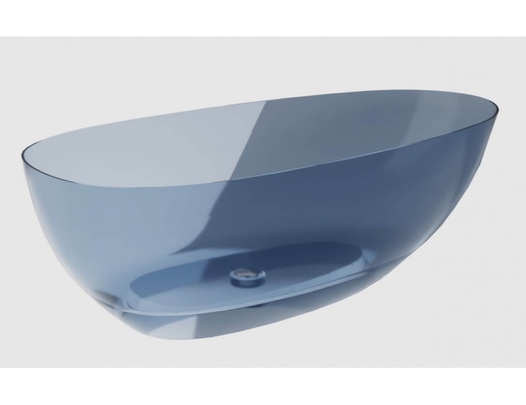 Ванна овальна окремостояча з матеріалу ResiCast Besco Xara Blue Wave 160x75x55 см, + біла решітка, Синя, прозора ванна (WAX-160-BWW)