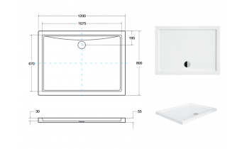 Душовий піддон акриловий, прямокутний Besco Alpina SlimLine 120x80 см (BAA-128-P)