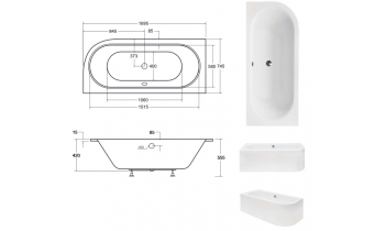 Ванна акрилова Besco Avita Slim 170x75 L, асиметрична, торець бортика 15 мм (WAV-170-NLS)