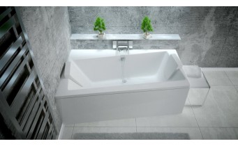 Ванна акрилова Besco Infiniti 160x100 см L, Лівостороння, асиметрична, із зручним місцем для ніг, засобів гігієни, функціональною полицею, з функцією врізки змішувача на борт (WAI-160-NL)