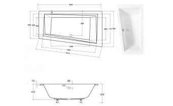 Ванна акрилова Besco Intima Slim 160x90 L, асиметрична, торець бортика 15 мм (WAIT-160-SL)