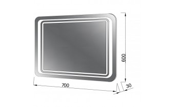Прямокутне дзеркало з LED підсвіткою у ванну UWiS Duet Z-700, 70х60x3 см