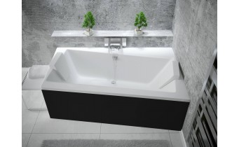 Ванна акрилова Besco Infinity 150x90 R, Правостороння, асиметрична + чорна панель + два білих підголівника (WAI-150-NP-BL-WH)