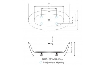 Окремостояча акрилова ванна Riho Beta 170x82 з сифоном click / clack + ніжки (BD23)