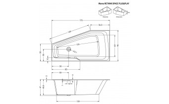 Акрилова ванна Riho Rethink Space Plug & Play 170x90 R, асиметрична з сифоном click / clack + ніжки (BD83005)