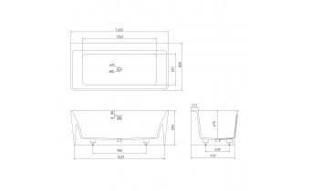 Окремостояча кам'яна ванна Volle Solid Surface 165x80 з донним клапаном (12-40-051)