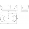 Пристінна окремостояча акрилова ванна Oval / Овал 180x80x58 см, біла глянцева, суцільнолита із заокругленими кутами