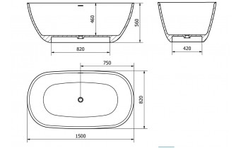 Окремостояча овальна ванна з каменю, штучного Como / Комо 150x82x56 см, біла матова