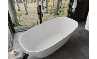Окремостояча овальна ванна з каменю, штучного Como / Комо 150x82x56 см, біла матова
