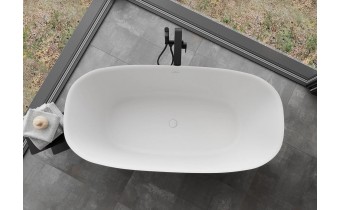Окремостояча овальна ванна з каменю, штучного Como / Комо 150x82x56 см, біла матова