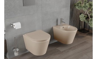 Унітаз безобідковий Mexen Rico Rimless з тонким сидінням soft-close, Duroplast Super Slim, капучино матовий