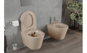 Унітаз безобідковий Mexen Rico Rimless з тонким сидінням soft-close, Duroplast Super Slim, капучино матовий