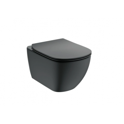 Безобідковий підвісний унітаз + Slim кришка Ideal Standard Tesi AquaBlade 36x53 см, чорний матовий (T0079V3/T3527V3)