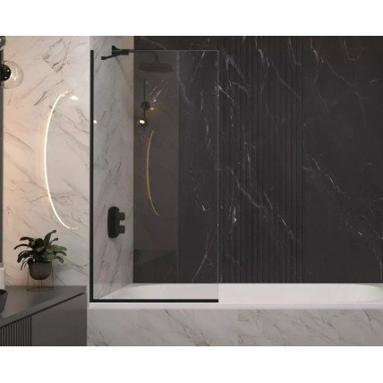 Душова шторка для ванни, нерухома Wave Glass Margo 90x150 см, односекційна, прозоре скло, профіль чорний матовий / Black