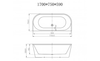 Вільностояча пристінна акрилова ванна Optima New 170x75x59 см, біла глянцева, суцільнолита із заокругленими кутами, накладки злив перелив хром