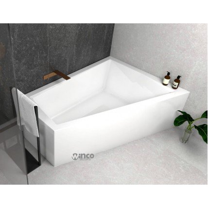 Ванна акрилова для двох осіб Besco Intima Duo 170x125 R, Правостороння, асиметрична з білою панеллю + посилені ніжки + сифон (система зливу) (WAID-170-NP-WH-SF)