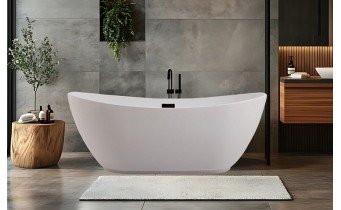 Вільностояча акрилова суцільнолита овальна ванна Parma / Парма 170x80x58 см, біла глянцева, окремостояча, декорація хром