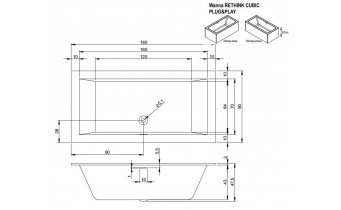 Акрилова ванна Riho Rethink Cubic Plug & Play 180x90 R, пряма з сифоном click / clack + ніжки (BD93005)