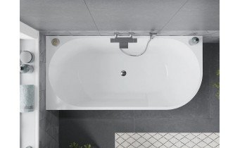 Пристінна кутова акрилова ванна Mia / Мія 160x75x58 см, L (Лівостороння) біла глянцева, суцільнолита із заокругленим кутом