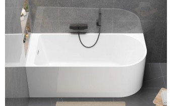 Пристінна кутова акрилова монолітна ванни Porto L 160x75x58 см, (Лівостороння) злив - перелив збоку, біла глянцева, суцільнолита із заокругленим кутом
