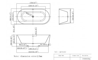 Пристінна кутова акрилова ванна окремостояча Celica L WB 170x75x58 см, (Лівостороння) біла глянцева, суцільнолита із заокругленим кутом