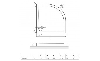 Піддон півкруглий EXCELLENT Sense Compact 900x900, низький (BREX.SEN09WHC)