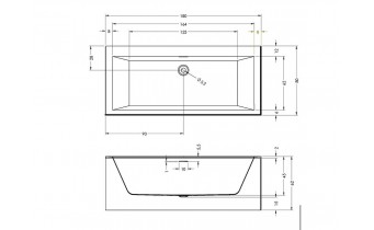 Ванна акрилова Riho Rethink Cubic WALL Plug & Play Corner 180x80 см R, пряма з сифоном click / clack (B160019005)