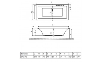Ванна Radaway Aridea Lux 170×80 + ніжки (WA1-25-170×080U)