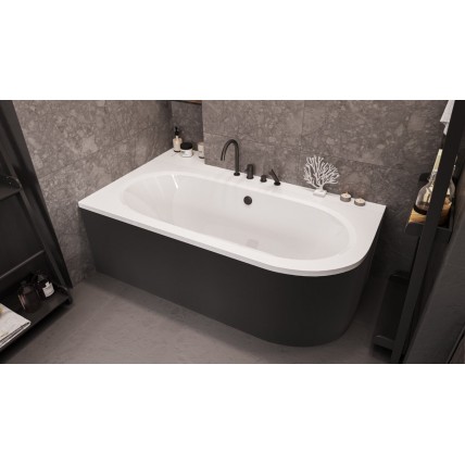 Ванна акрилова Besco Avita 170x75 L, лівостороння, асиметрична + чорна панель, один заокруглений кут (WAV-170-NL-BL)