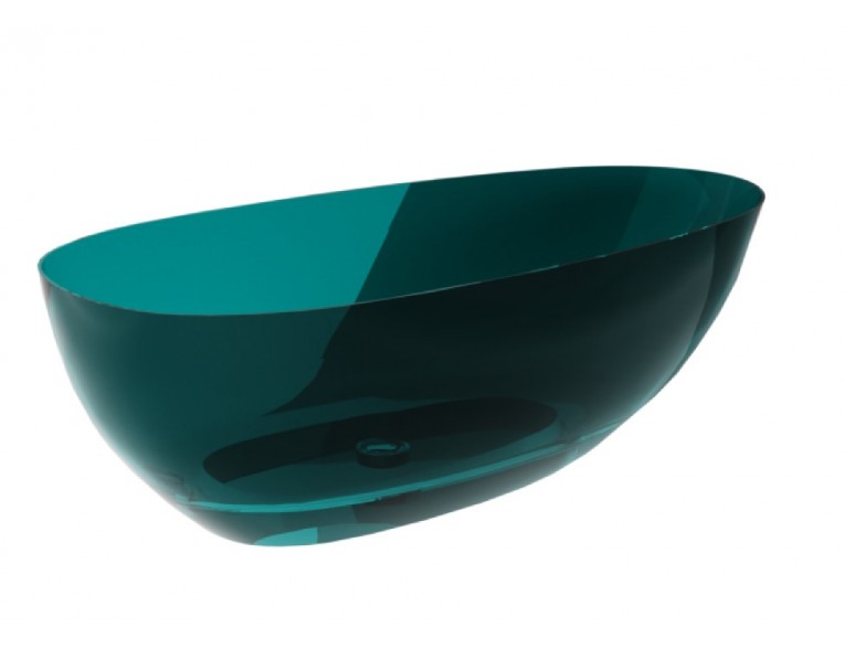 Ванна овальна окремостояча з матеріалу ResiCast Besco Xara Ocean Breeze 160x75x55 см, + сифон Chrome, Прозора ванна, зелена (WAX-160-OBC)