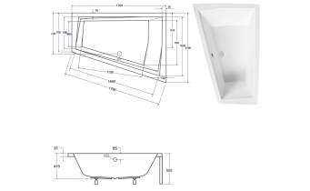 Ванна акрилова для двох осіб Besco Intima Duo 170x125 R, правостороння, асиметрична, для пари - велика (WAID-170-NP)