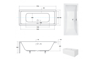 Ванна акрилова Besco Quadro 180x80 см, пряма (WAQ-180-PK)