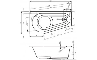 Ванна акрилова Riho Delta асиметрична 150x80 см, R , Правостороння (BB80)