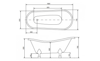 Окремостояча акрилова ванна Besco Otylia 160x77 + ніжки чорні (WKO-160W+CZ)