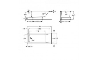 Акрилова ванна Roca Easy 170x75 см, пряма + ніжки (A248192000)