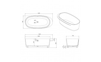 Окремостояча кам'яна ванна Volle Solid Surface 163x75 з сифоном click / clack (12-40-054)