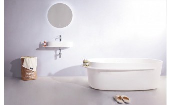 Окремостояча кам'яна ванна Volle Solid Surface 163x75 з сифоном click / clack (12-40-054)