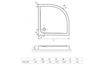 Піддон півкруглий EXCELLENT Sense Compact 900x900, низький (BREX.SEN09WHC)