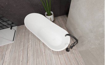 Окремостояча овальна ванна з мармуру Dremex Cozy 171,9x68,6x78,1 см, Gelcoat, білий матовий + сифон