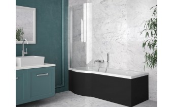 Панель для ванни Besco Inspiro 160 R/L Black / Чорна, фронтальна + бічна + кріплення до обох панелей, екран для ванни (OAI-160-IIC)