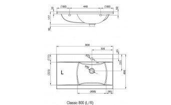 Умивальник Ravak Classic 800 L з отвором (XJDL1180000)