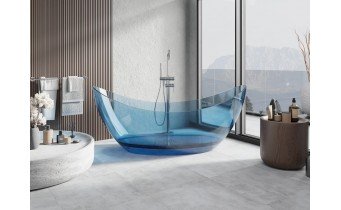 Окремостояча ванна прозора овальна Vea 180x80x75 см, Блакитно синя demin - прозора ванна