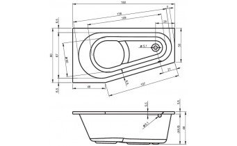 Ванна акрилова Riho Delta асиметрична 150x80 см, R , Правостороння (BB80)