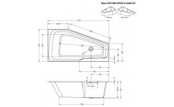 Акрилова ванна Riho Rethink Space Plug & Play 170x90 L, асиметрична з сифоном click / clack + ніжки (BD84005)