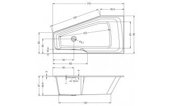 Акрилова ванна Riho Rethink Space 170x90 R, асиметрична з сифоном click / clack (BR15005)